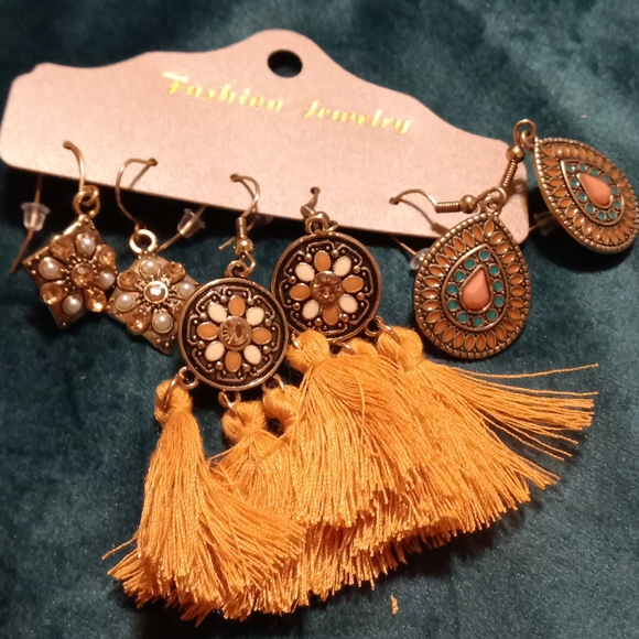 Trio of Earrings Tourquois or orange - Picture 6 of 8